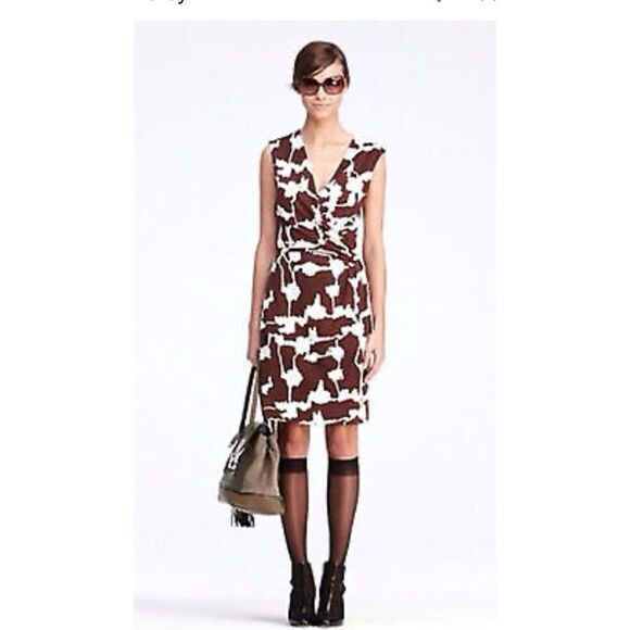 DIANE VON FURSTENBERG DEEP BROWN FOREST WEAVE CALLISTA WRAP DRESS Sz 8 - Picture 1 of 7